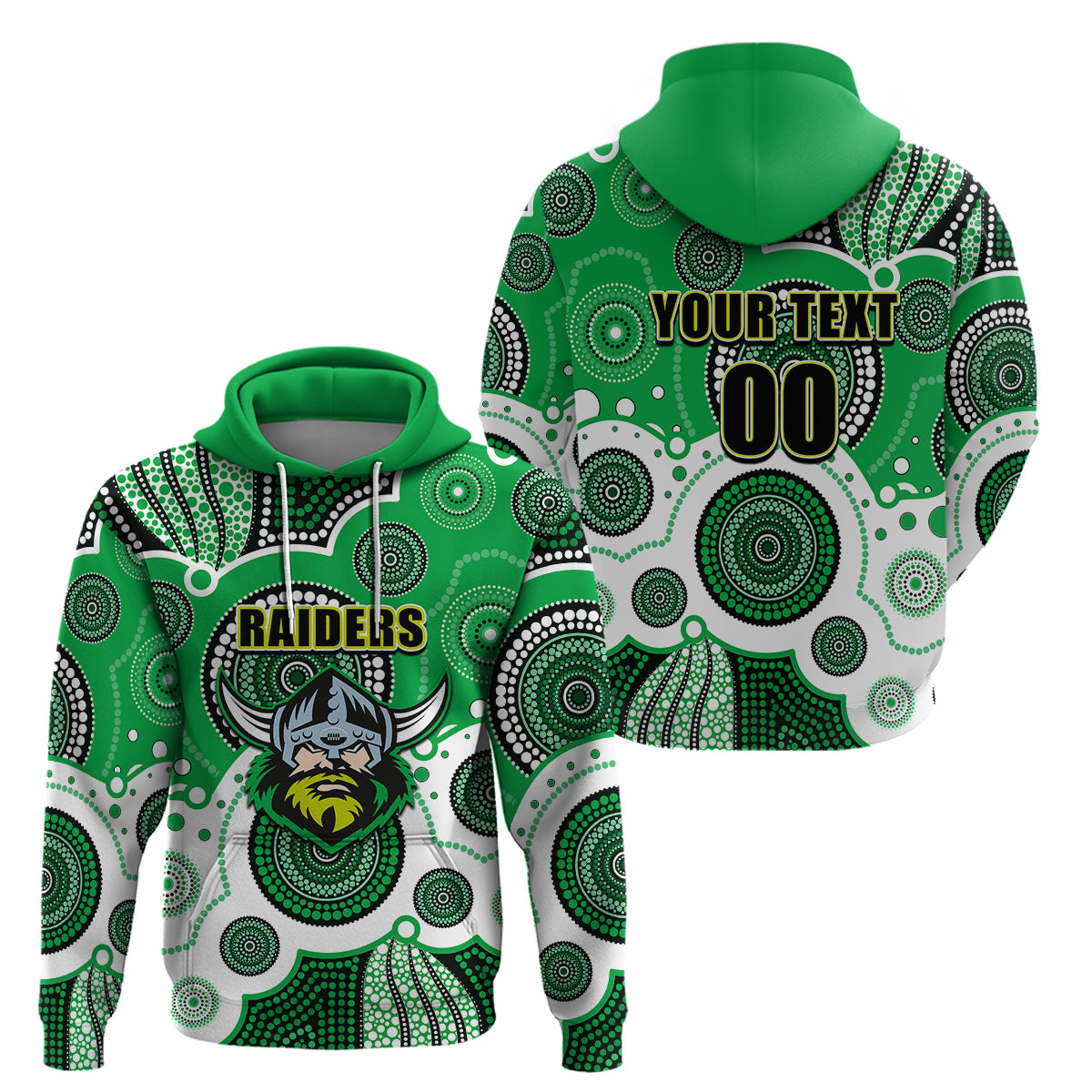 (Custom Personalised And Number) Raiders NRL Hoodie Aboriginal Patterns LT6 - Vibe Hoodie Shop
