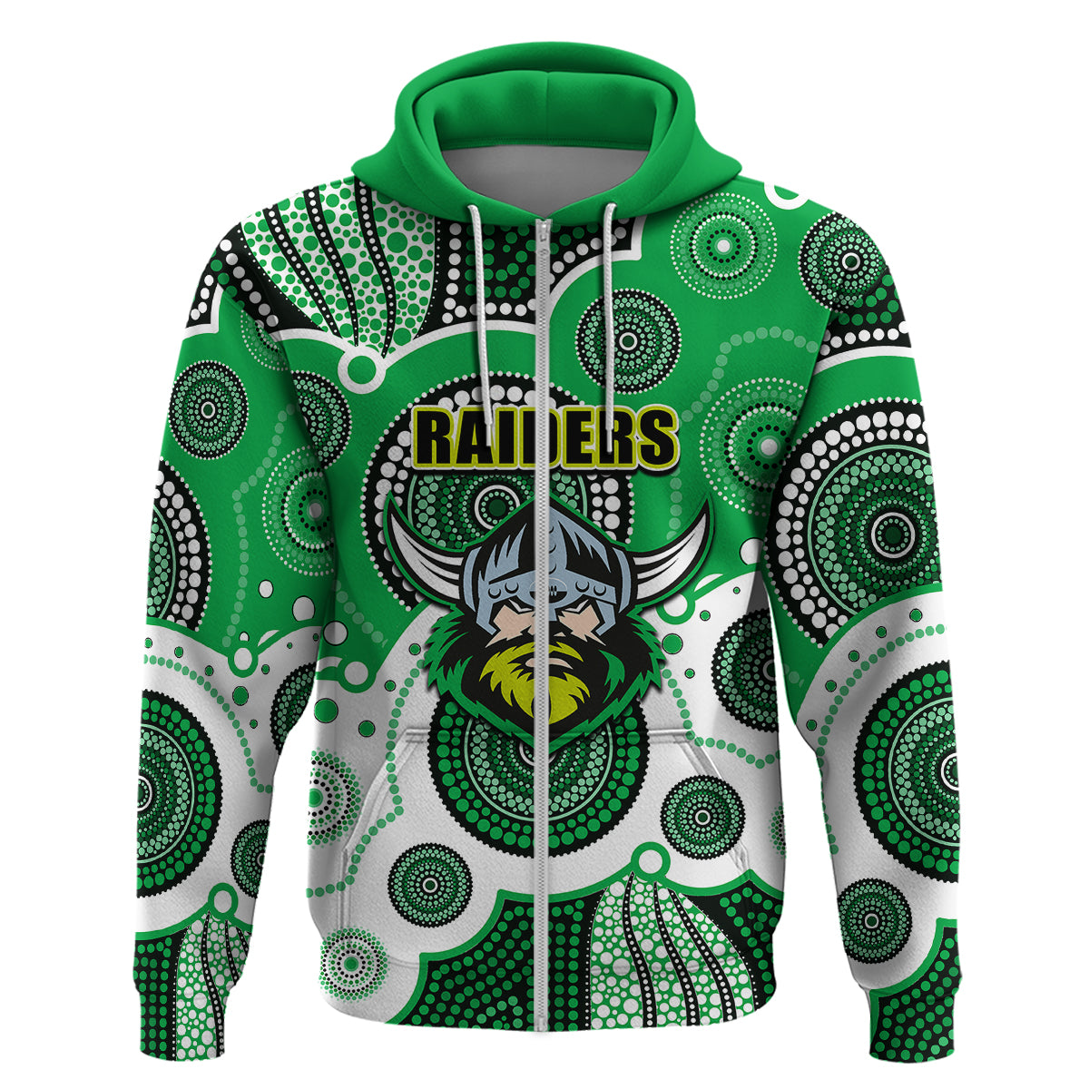 (Custom Personalised And Number) Raiders NRL Hoodie Aboriginal Patterns LT6 - Vibe Hoodie Shop