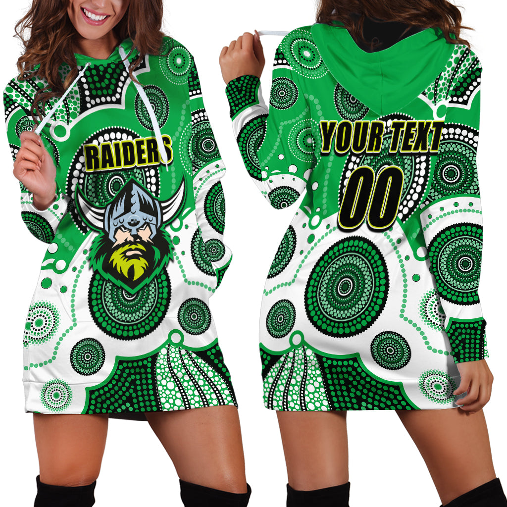 (Custom Personalised And Number) Raiders NRL Hoodie Dress Aboriginal Patterns - Vibe Hoodie Shop