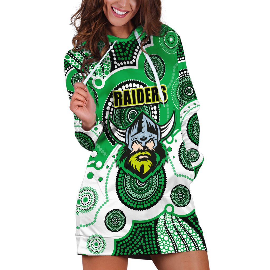 (Custom Personalised And Number) Raiders NRL Hoodie Dress Aboriginal Patterns - Vibe Hoodie Shop