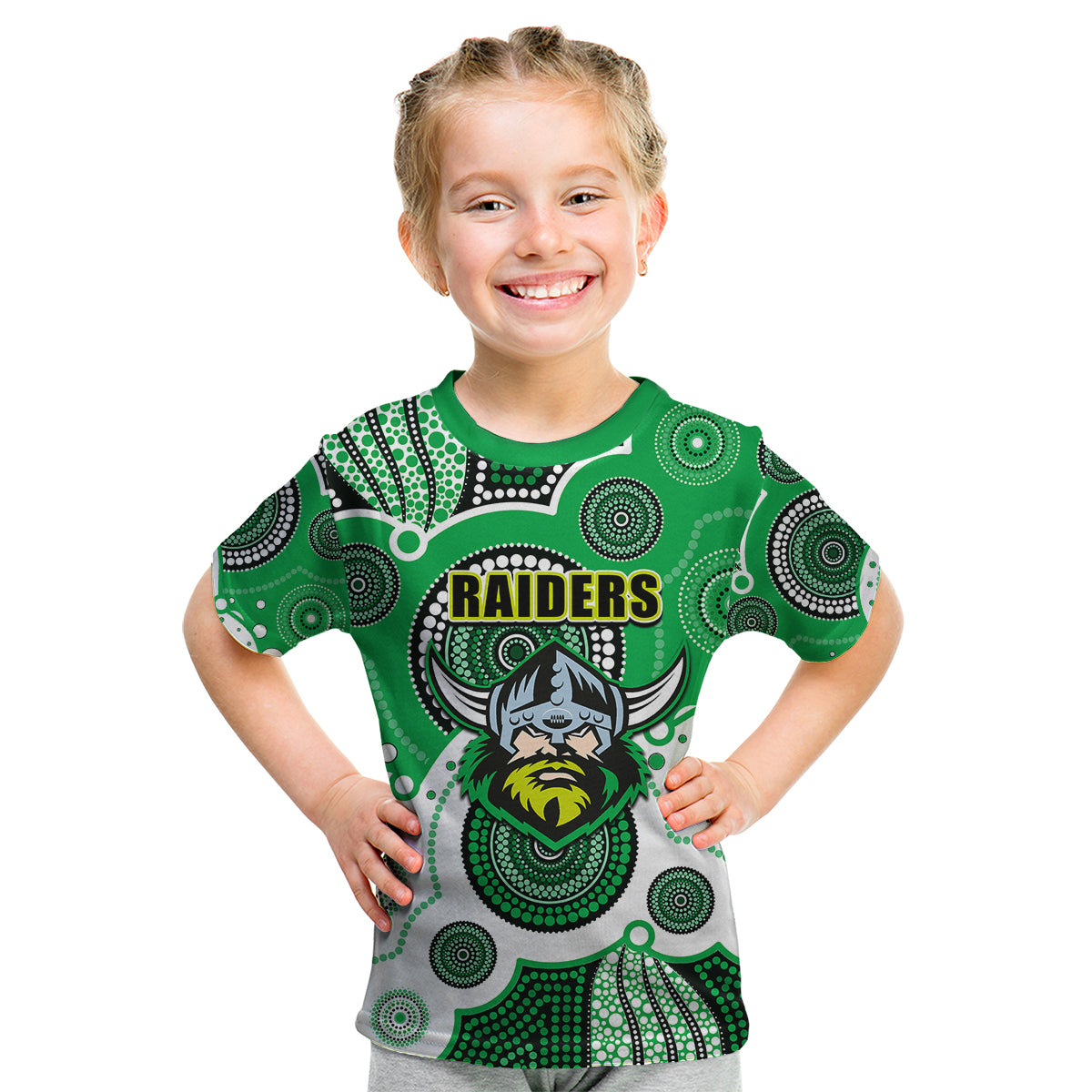 (Custom Personalised And Number) Raiders NRL Kid T Shirt Aboriginal Patterns - Vibe Hoodie Shop