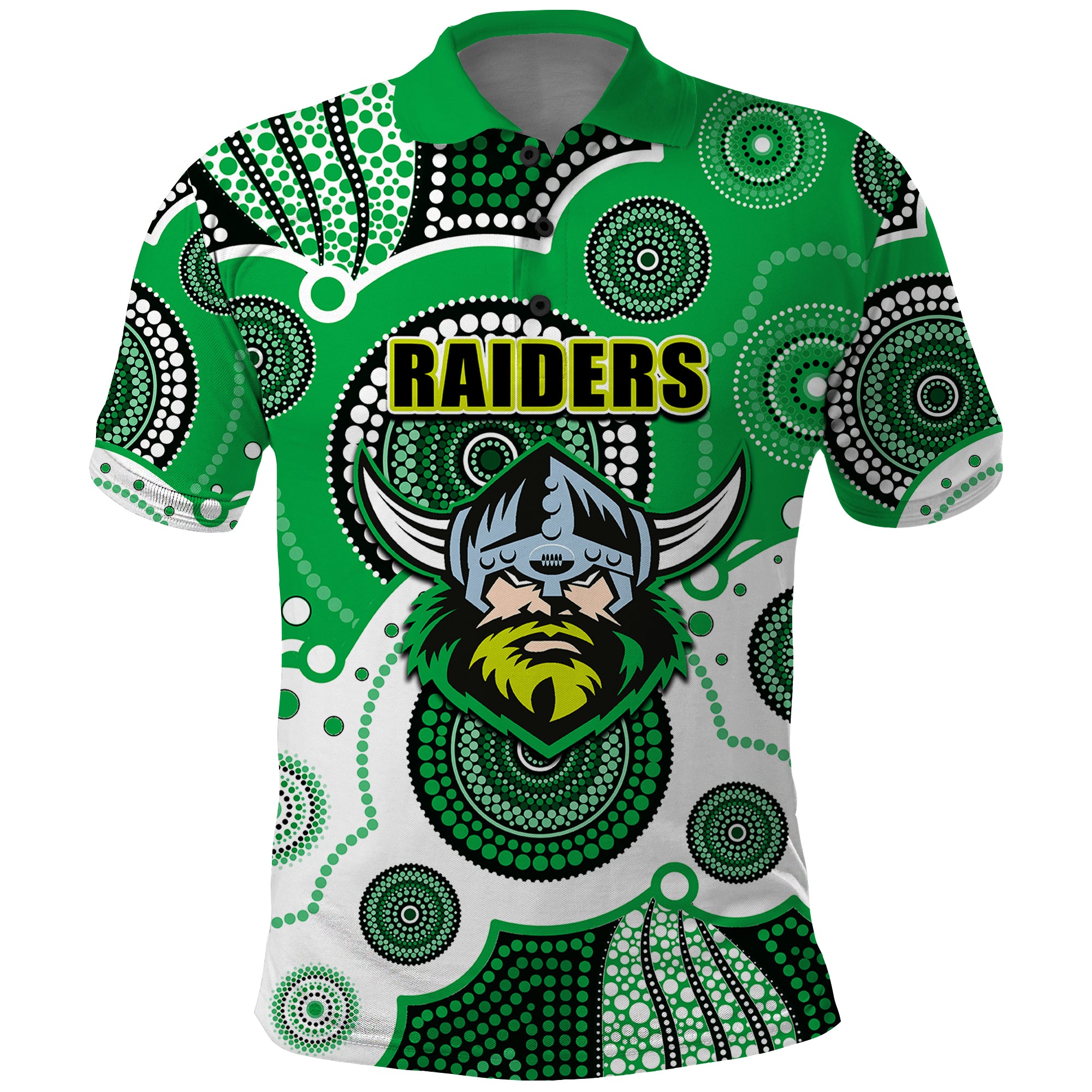 (Custom Personalised And Number) Raiders NRL Polo Shirt Aboriginal Patterns - Vibe Hoodie Shop