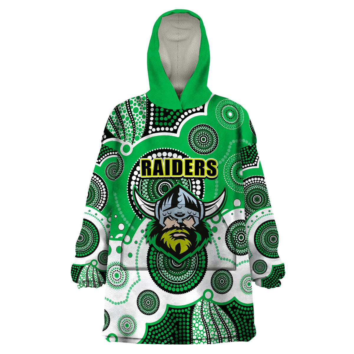 (Custom Personalised And Number) Raiders NRL Wearable Blanket Hoodie Aboriginal Patterns - Vibe Hoodie Shop