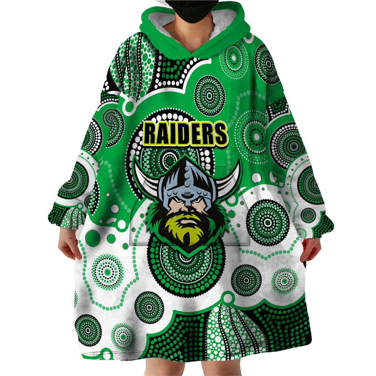 (Custom Personalised And Number) Raiders NRL Wearable Blanket Hoodie Aboriginal Patterns - Vibe Hoodie Shop