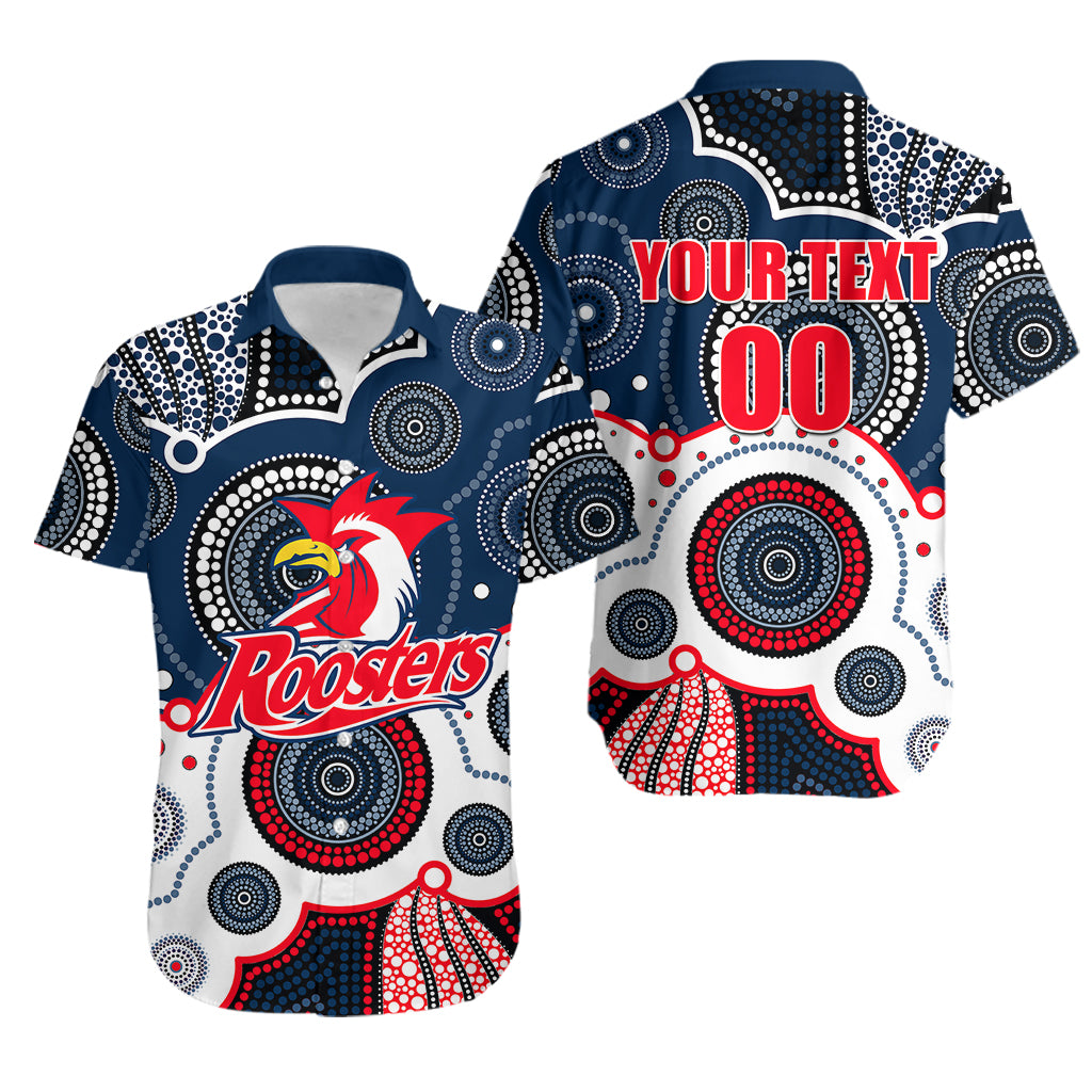 (Custom Personalised And Number) Roosters NRL Hawaiian Shirt Aboriginal Patterns - Vibe Hoodie Shop