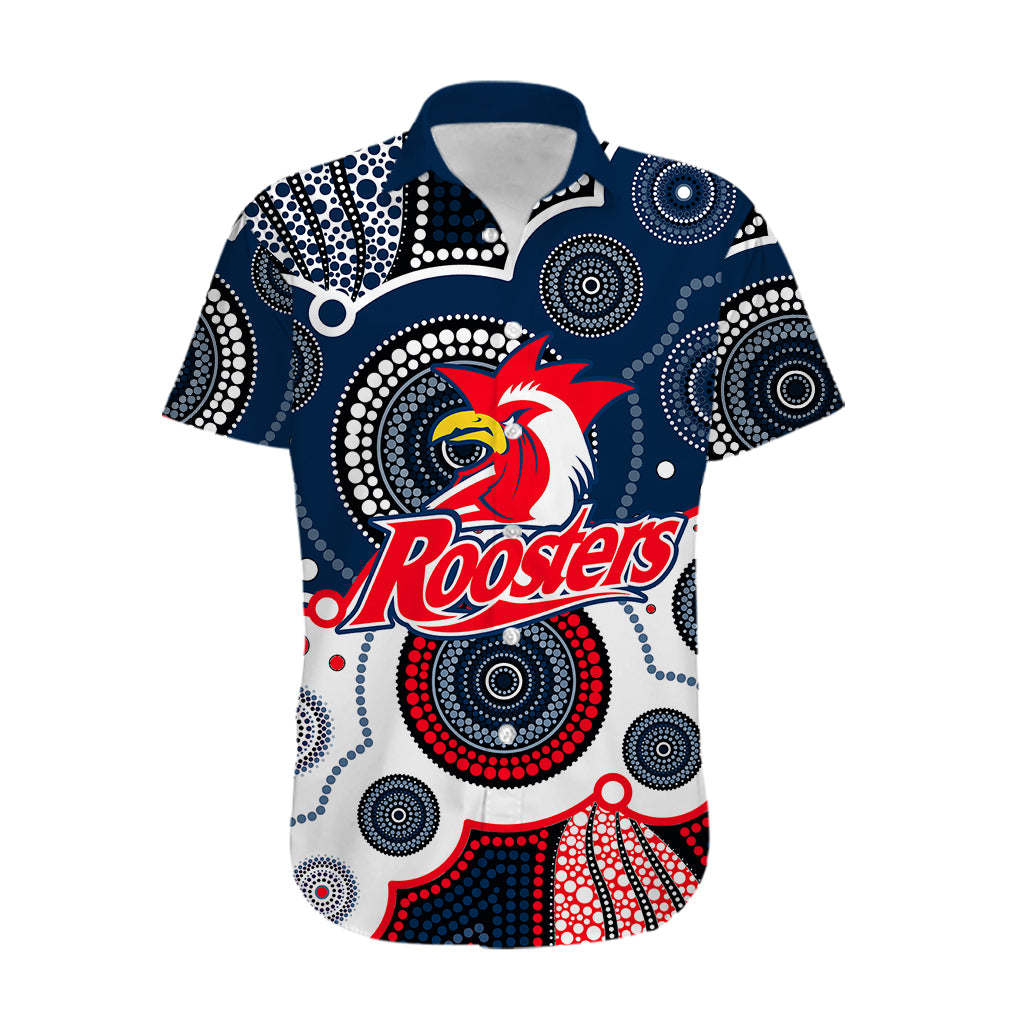 (Custom Personalised And Number) Roosters NRL Hawaiian Shirt Aboriginal Patterns - Vibe Hoodie Shop