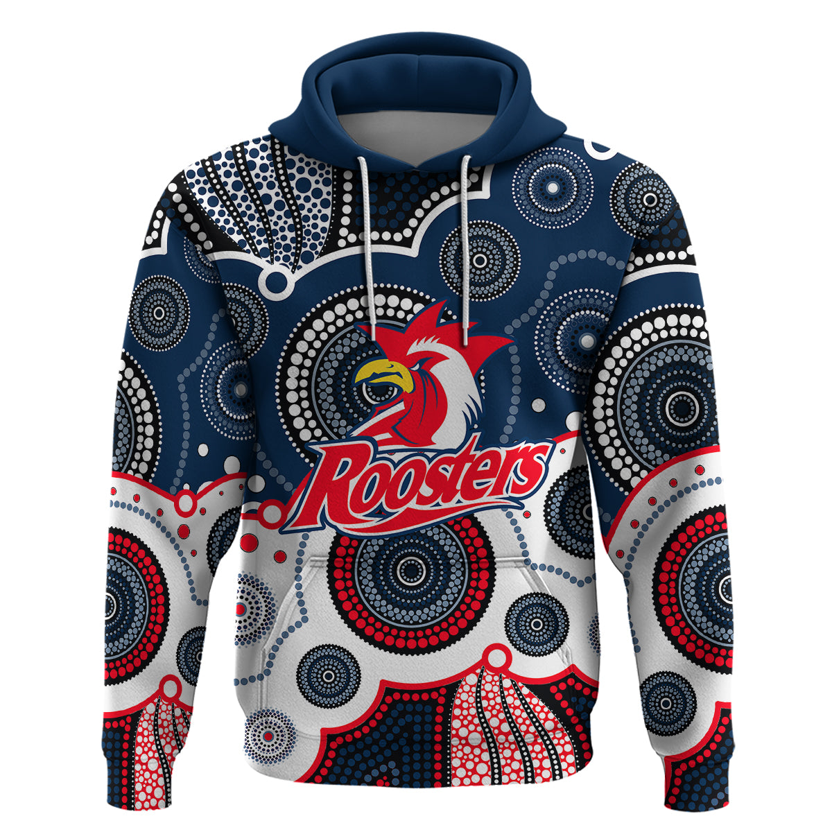 (Custom Personalised And Number) Roosters NRL Hoodie Aboriginal Patterns LT6 - Vibe Hoodie Shop