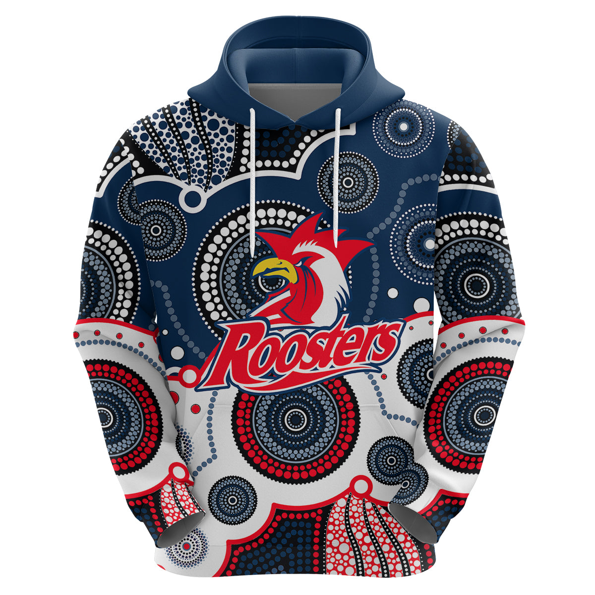 (Custom Personalised And Number) Roosters NRL Hoodie Aboriginal Patterns LT6 - Vibe Hoodie Shop