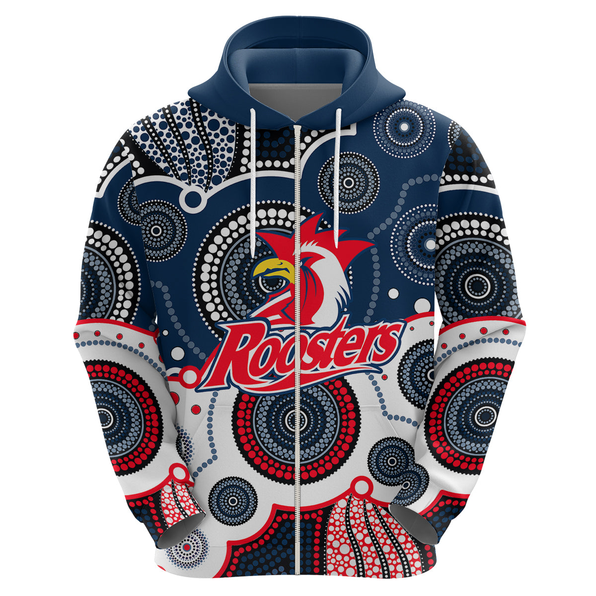 (Custom Personalised And Number) Roosters NRL Hoodie Aboriginal Patterns LT6 - Vibe Hoodie Shop