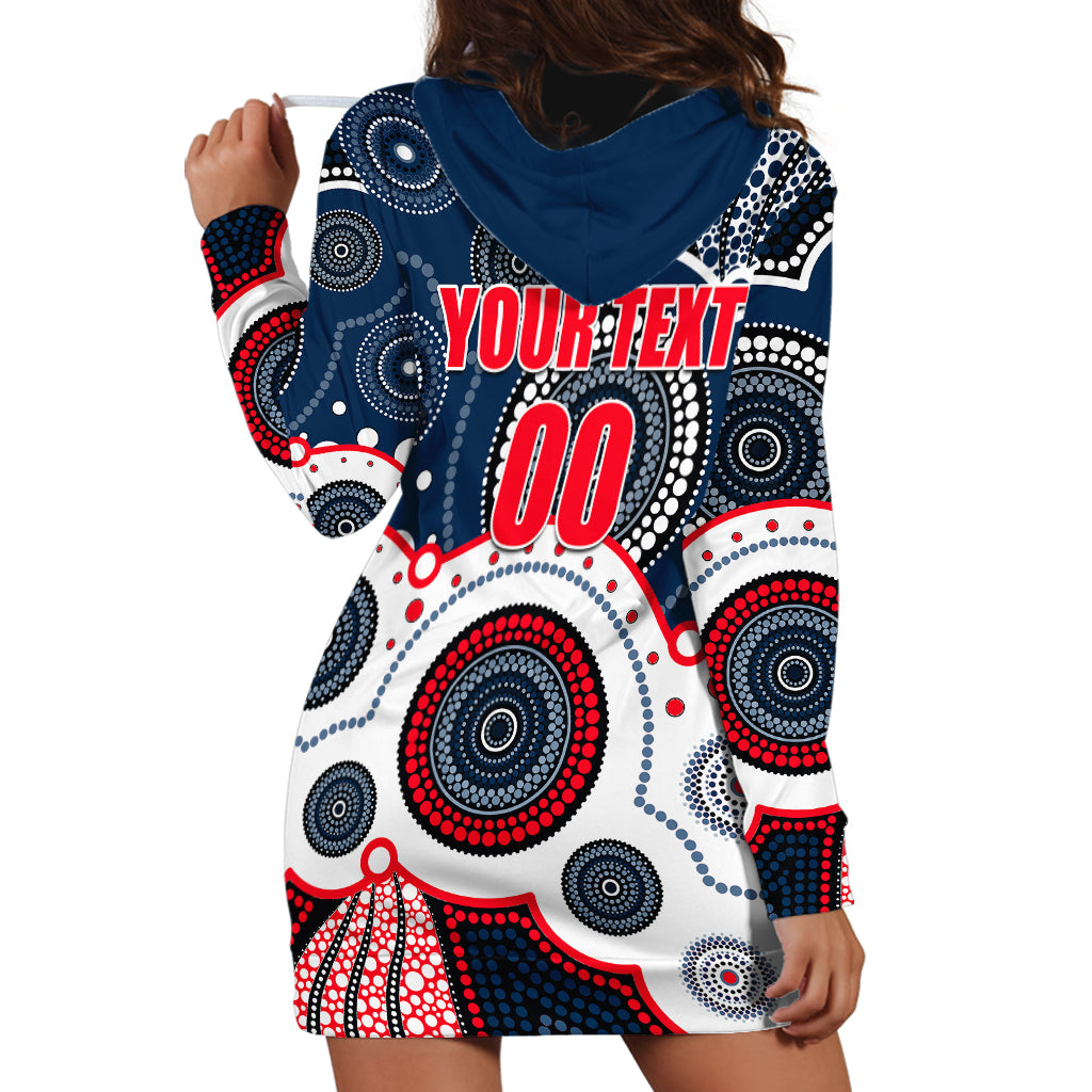 (Custom Personalised And Number) Roosters NRL Hoodie Dress Aboriginal Patterns - Vibe Hoodie Shop