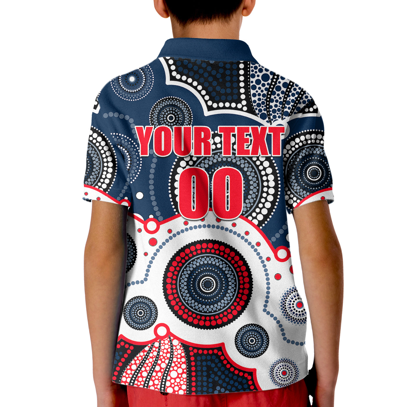 (Custom Personalised And Number) Roosters NRL Kid Polo Shirt Aboriginal Patterns - Vibe Hoodie Shop