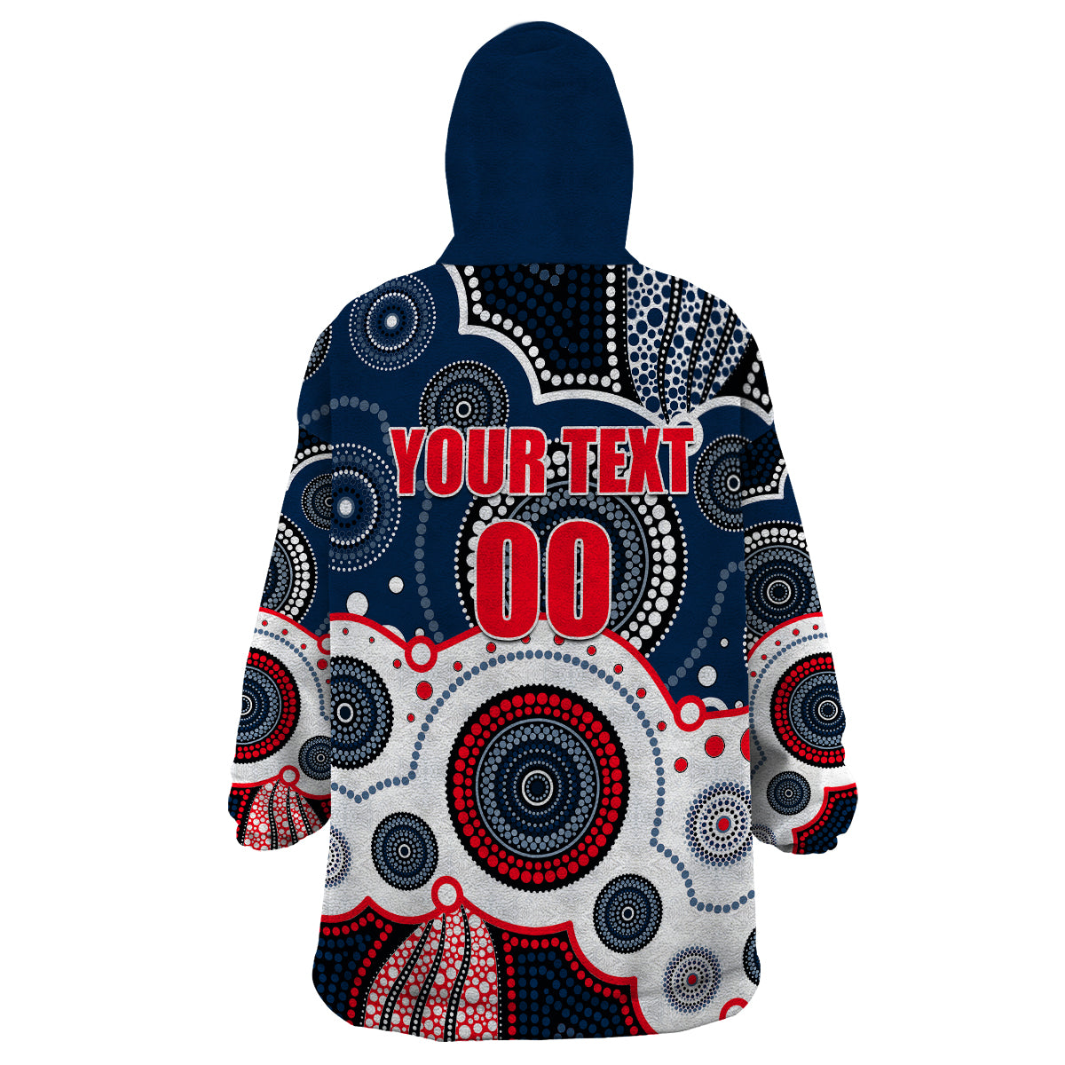 (Custom Personalised And Number) Roosters NRL Wearable Blanket Hoodie Aboriginal Patterns - Vibe Hoodie Shop