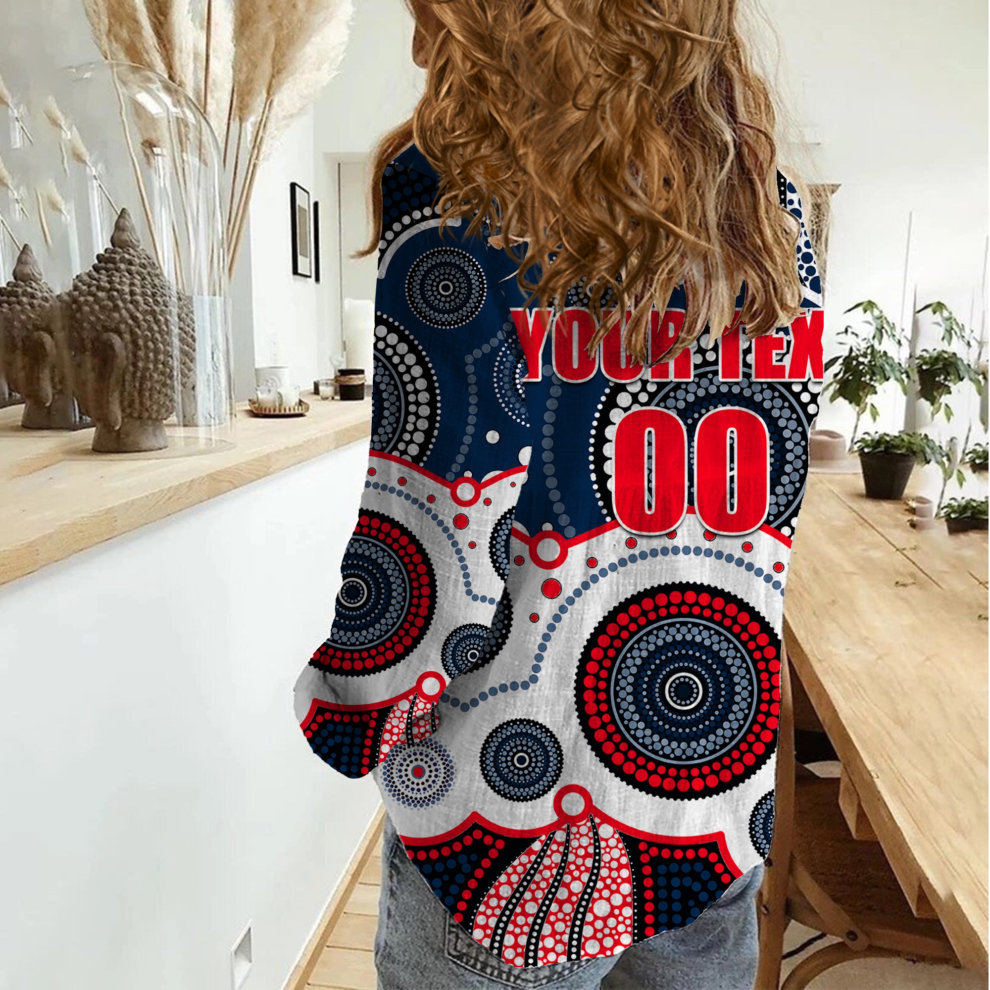 (Custom Personalised And Number) Roosters NRL Women Casual Shirt Aboriginal Patterns - Vibe Hoodie Shop
