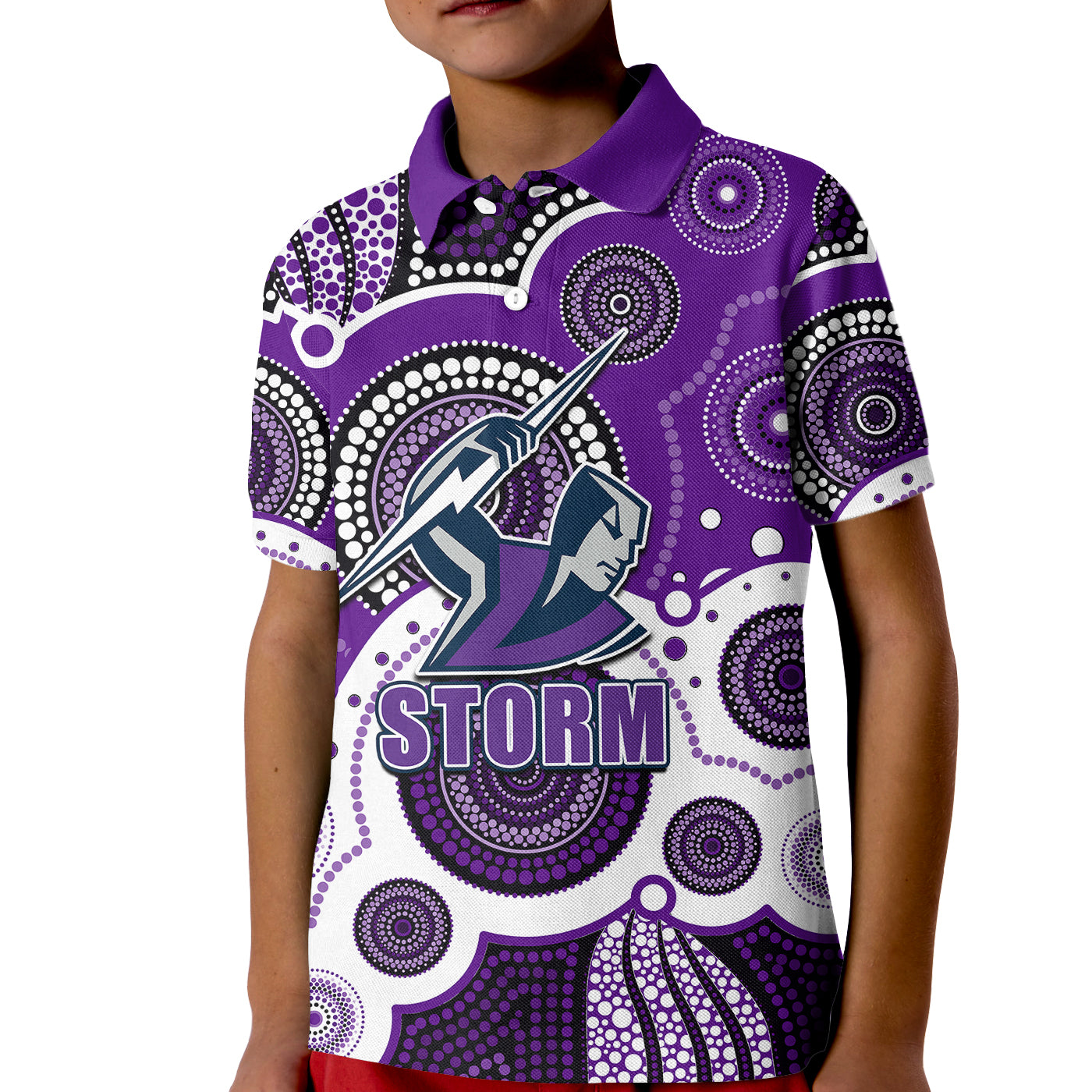 (Custom Personalised And Number) STORM NRL Kid Polo Shirt Aboriginal Patterns - Vibe Hoodie Shop