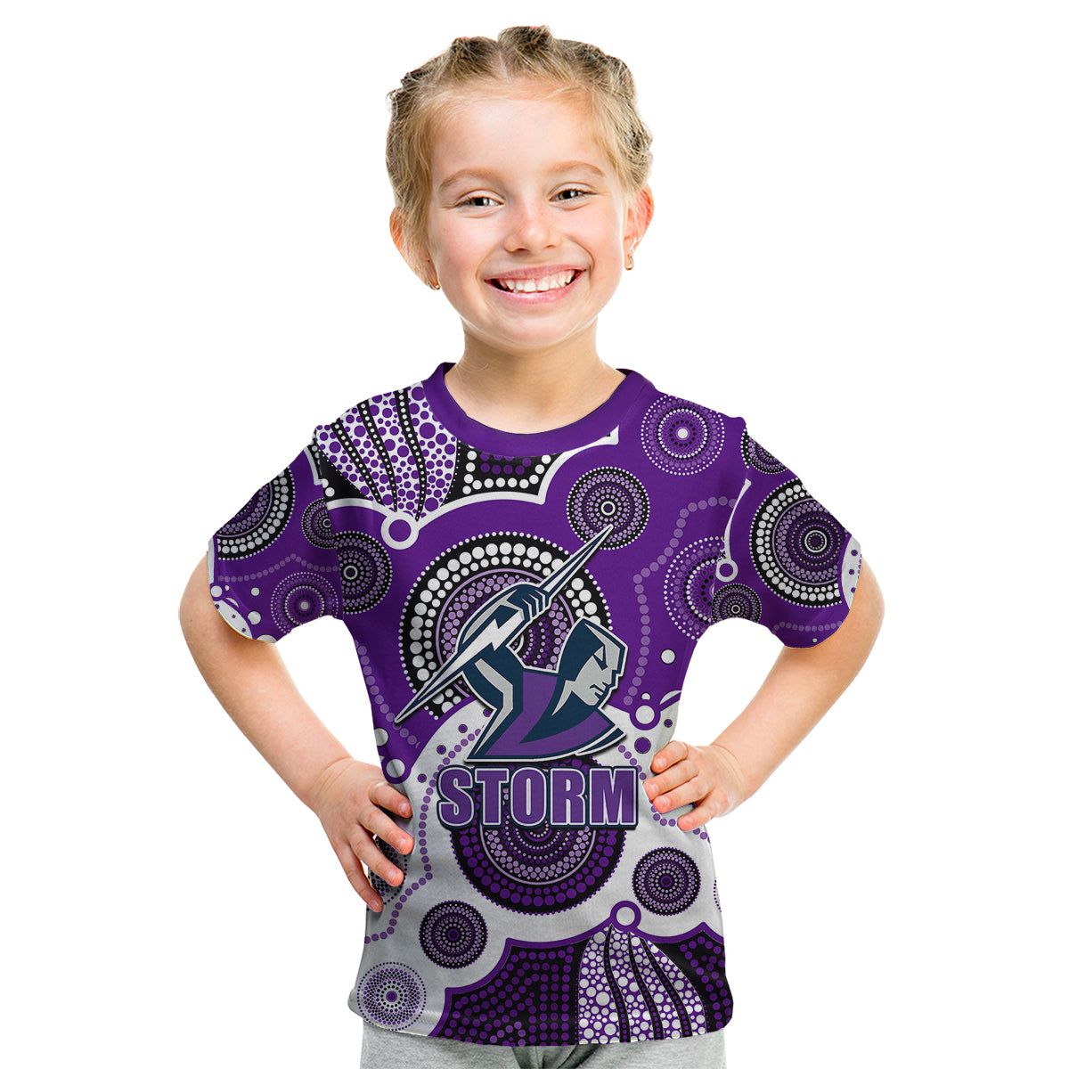 (Custom Personalised And Number) STORM NRL Kid T Shirt Aboriginal Patterns - Vibe Hoodie Shop