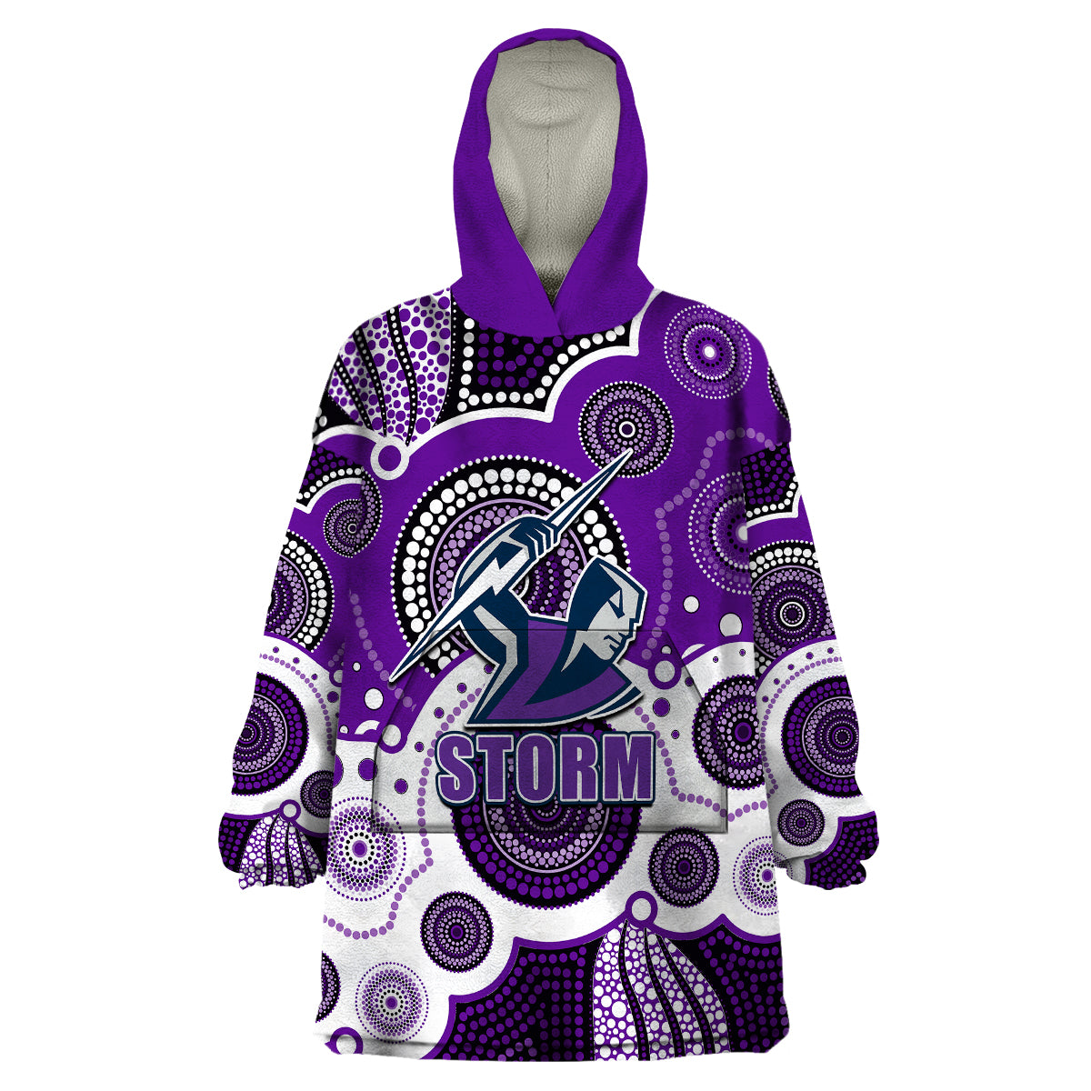 (Custom Personalised And Number) STORM NRL Wearable Blanket Hoodie Aboriginal Patterns - Vibe Hoodie Shop