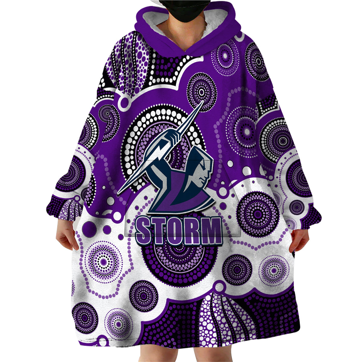 (Custom Personalised And Number) STORM NRL Wearable Blanket Hoodie Aboriginal Patterns - Vibe Hoodie Shop