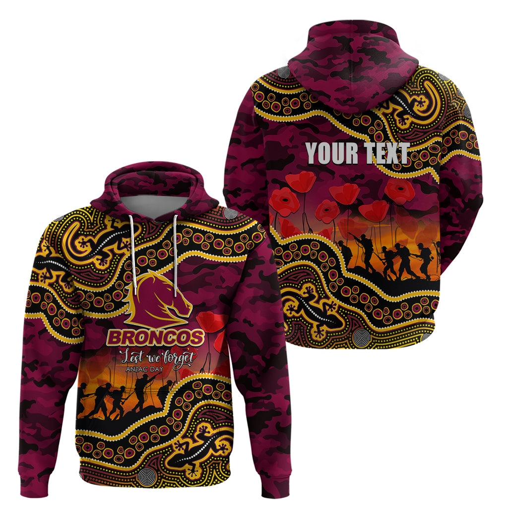 (Custom Personalised) Anzac Day NRL - Broncos Hoodie Aboriginal Lizard Patterns LT6 - Vibe Hoodie Shop