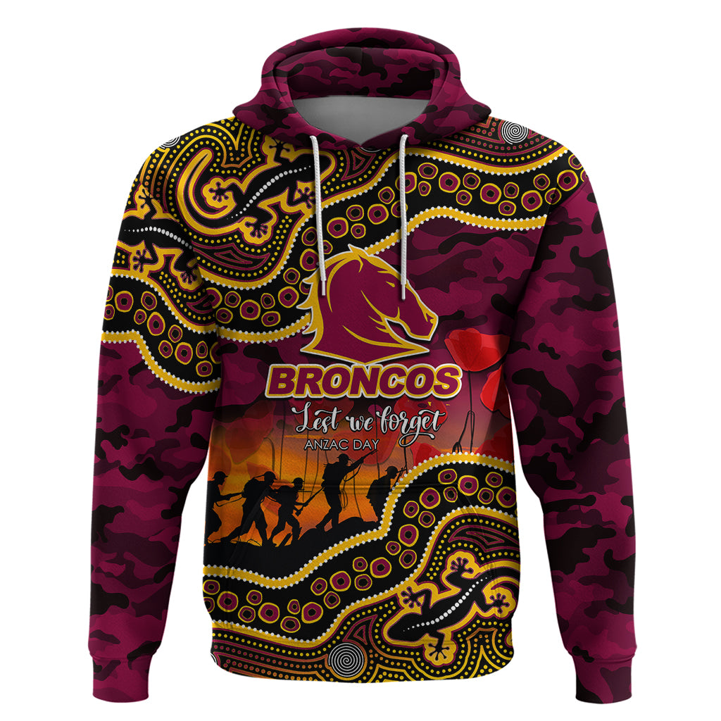 (Custom Personalised) Anzac Day NRL - Broncos Hoodie Aboriginal Lizard Patterns LT6 - Vibe Hoodie Shop