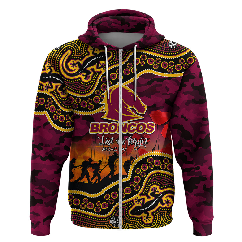 (Custom Personalised) Anzac Day NRL - Broncos Hoodie Aboriginal Lizard Patterns LT6 - Vibe Hoodie Shop