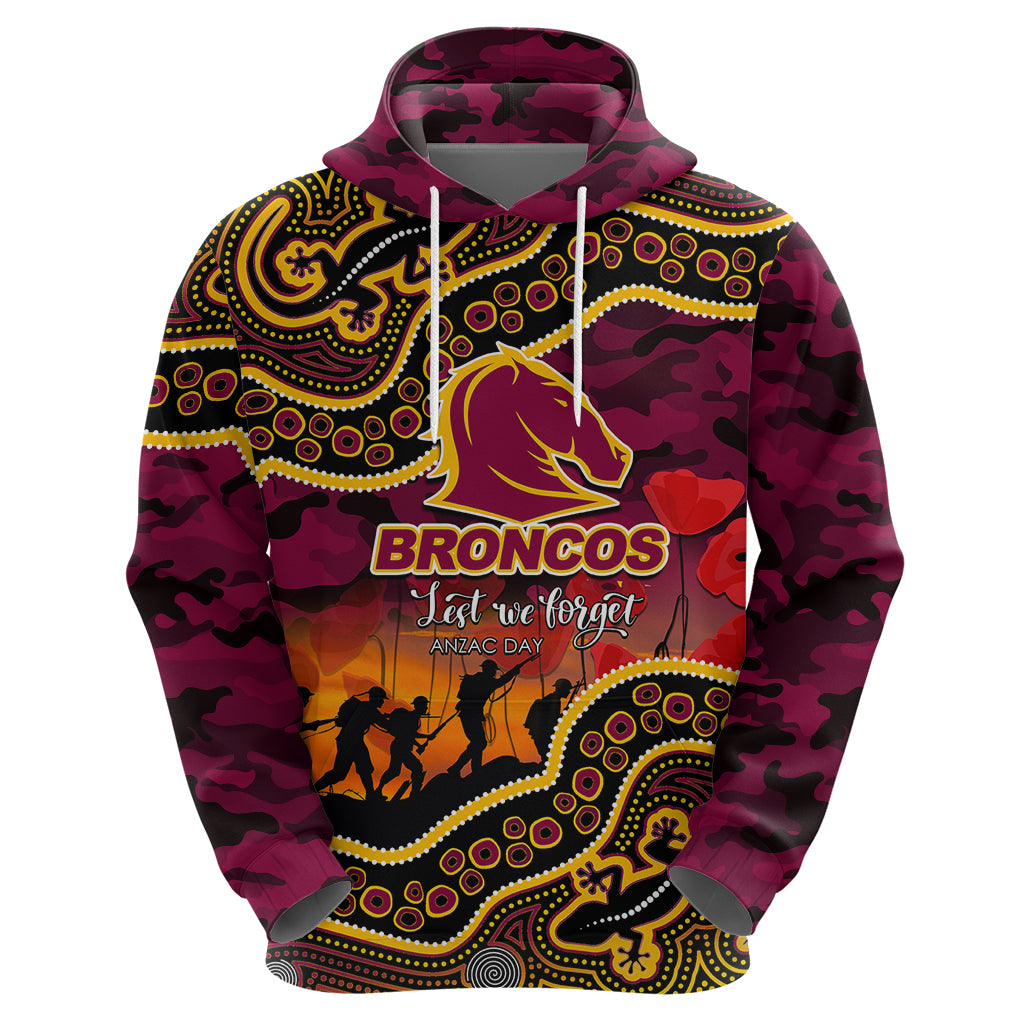(Custom Personalised) Anzac Day NRL - Broncos Hoodie Aboriginal Lizard Patterns LT6 - Vibe Hoodie Shop