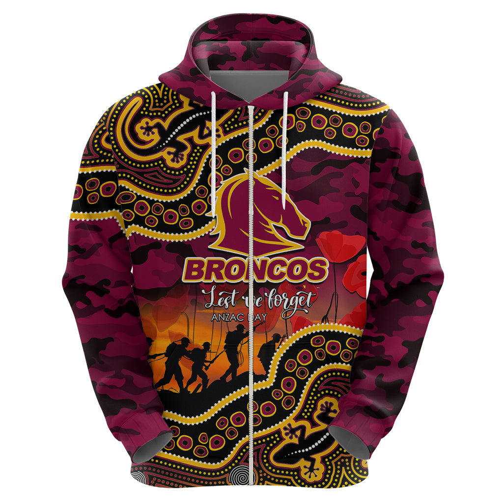 (Custom Personalised) Anzac Day NRL - Broncos Hoodie Aboriginal Lizard Patterns LT6 - Vibe Hoodie Shop