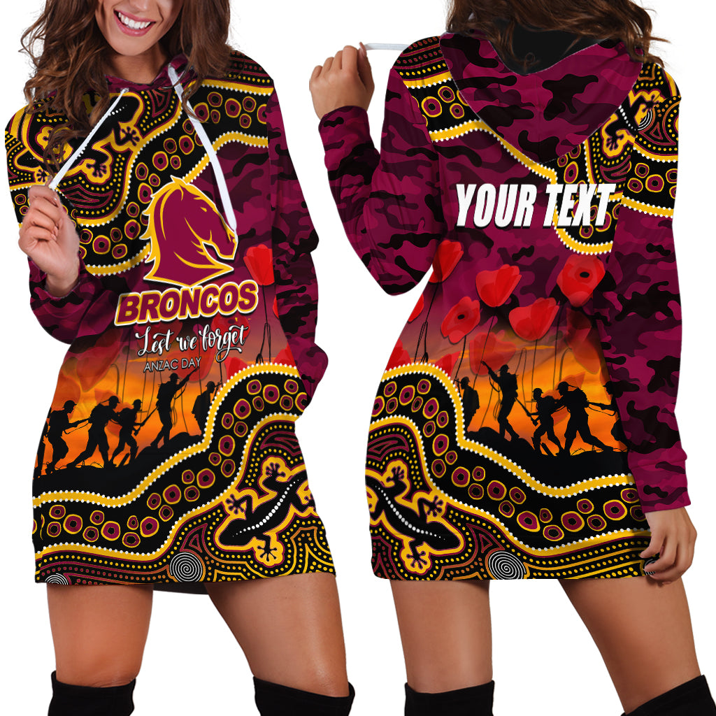 (Custom Personalised) Anzac Day NRL - Broncos Hoodie Dress Aboriginal Lizard Patterns - Vibe Hoodie Shop