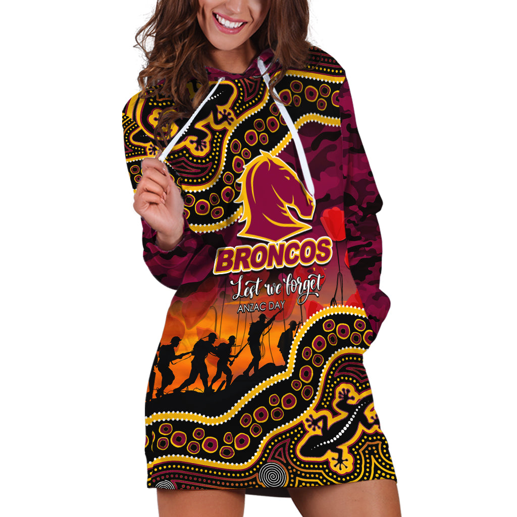 (Custom Personalised) Anzac Day NRL - Broncos Hoodie Dress Aboriginal Lizard Patterns - Vibe Hoodie Shop