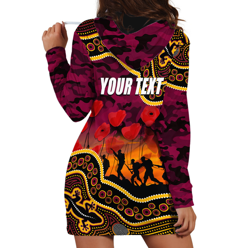 (Custom Personalised) Anzac Day NRL - Broncos Hoodie Dress Aboriginal Lizard Patterns - Vibe Hoodie Shop