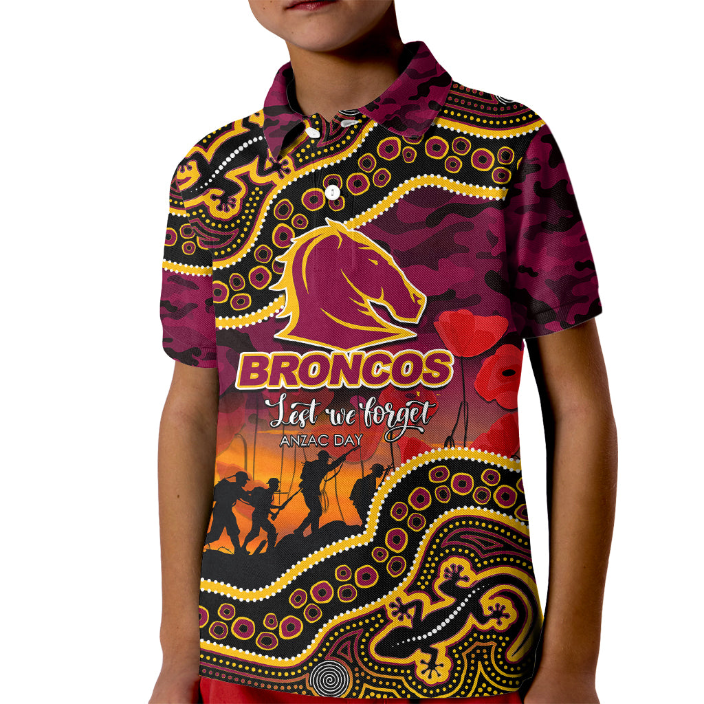 (Custom Personalised) Anzac Day NRL - Broncos Kid Polo Shirt Aboriginal Lizard Patterns - Vibe Hoodie Shop