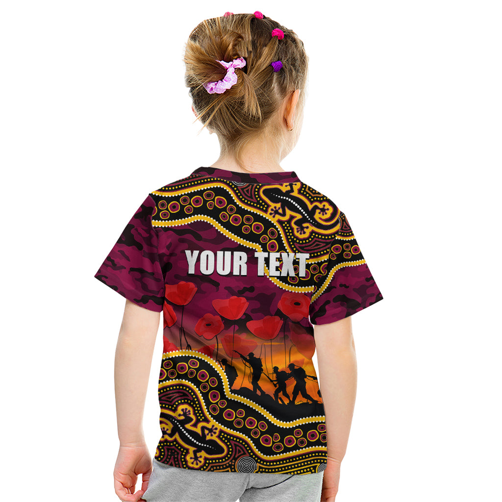 (Custom Personalised) Anzac Day NRL - Broncos Kid T Shirt Aboriginal Lizard Patterns - Vibe Hoodie Shop