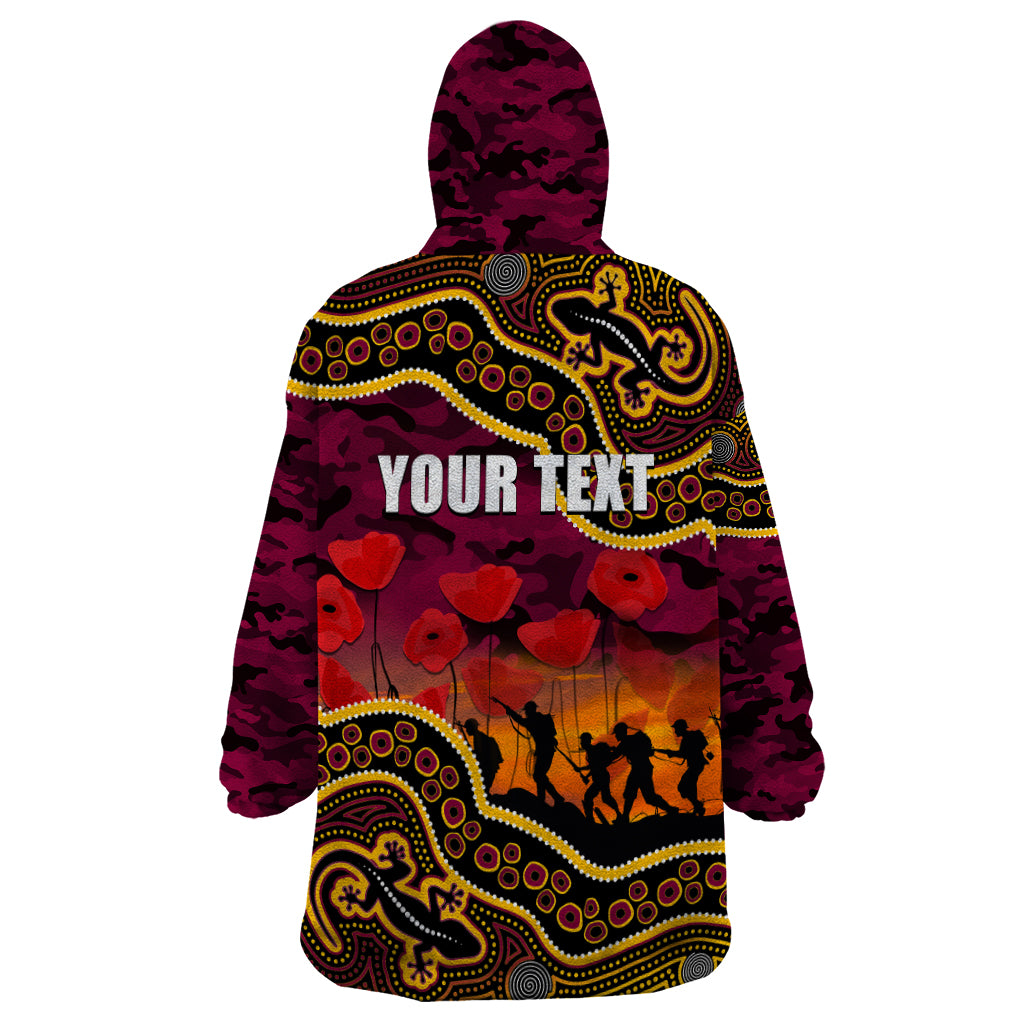 (Custom Personalised) Anzac Day NRL - Broncos Wearable Blanket Hoodie Aboriginal Lizard Patterns - Vibe Hoodie Shop