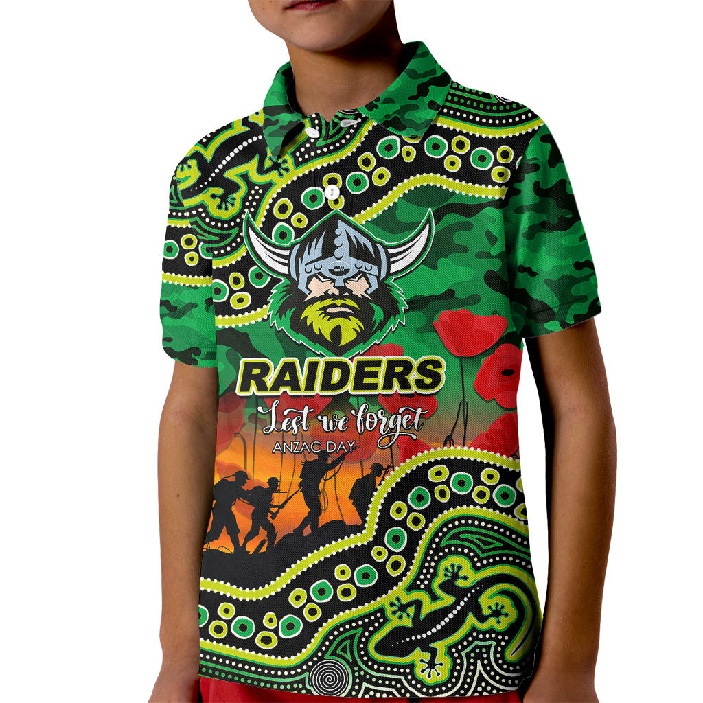 (Custom Personalised) Anzac Day NRL - Raiders Kid Polo Shirt Aboriginal Lizard Patterns - Vibe Hoodie Shop