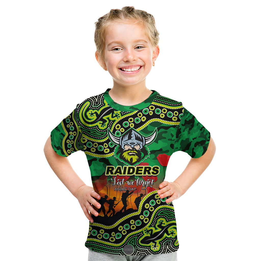 (Custom Personalised) Anzac Day NRL - Raiders Kid T Shirt Aboriginal Lizard Patterns - Vibe Hoodie Shop