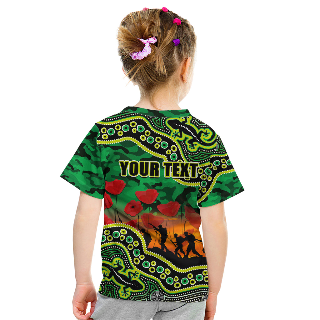 (Custom Personalised) Anzac Day NRL - Raiders Kid T Shirt Aboriginal Lizard Patterns - Vibe Hoodie Shop