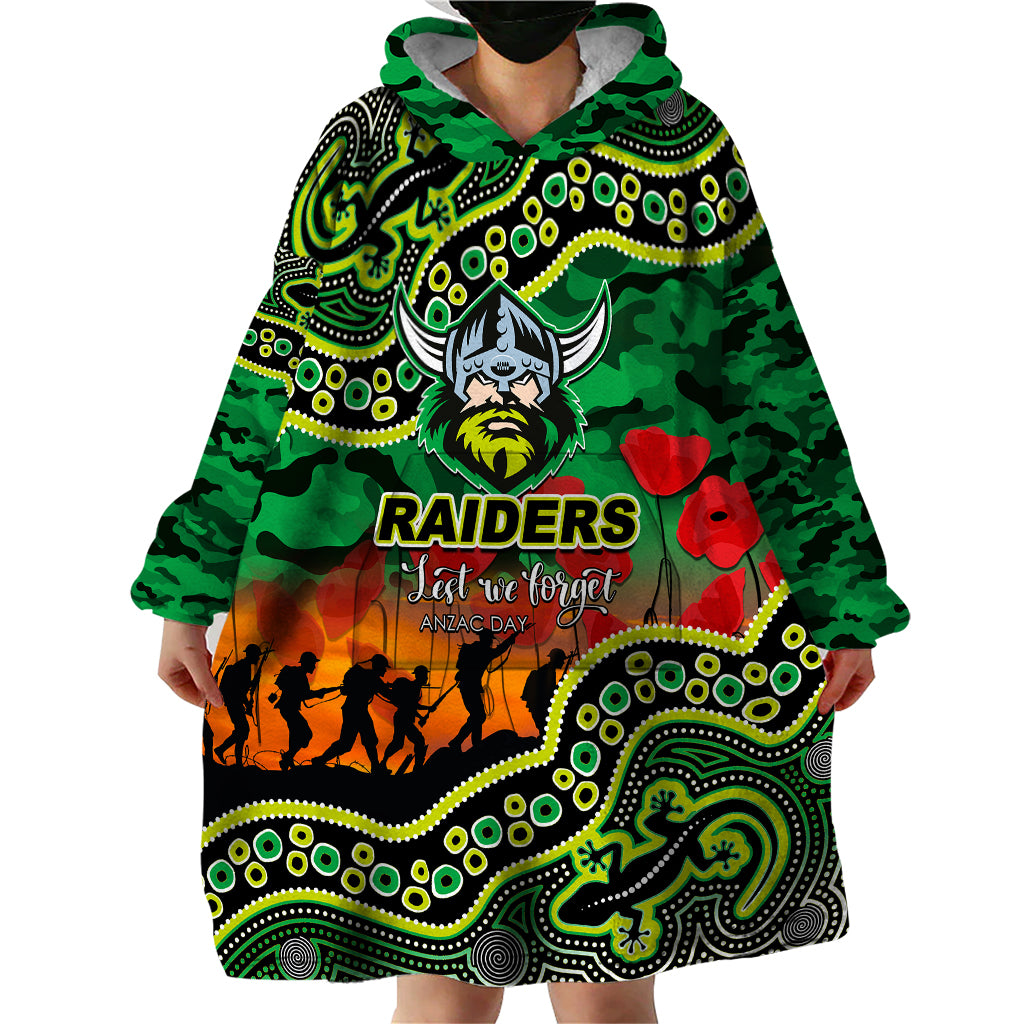 (Custom Personalised) Anzac Day NRL - Raiders Wearable Blanket Hoodie Aboriginal Lizard Patterns - Vibe Hoodie Shop