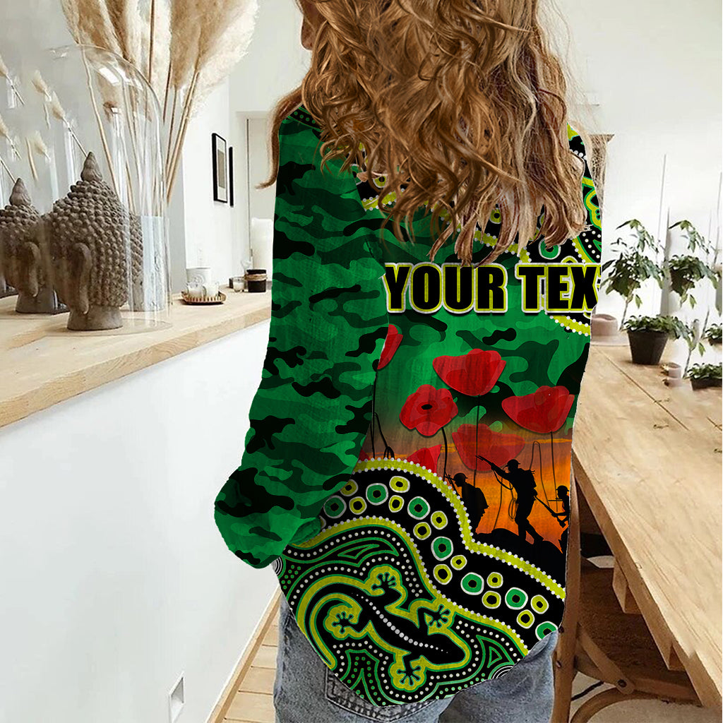 (Custom Personalised) Anzac Day NRL - Raiders Women Casual Shirt Aboriginal Lizard Patterns - Vibe Hoodie Shop