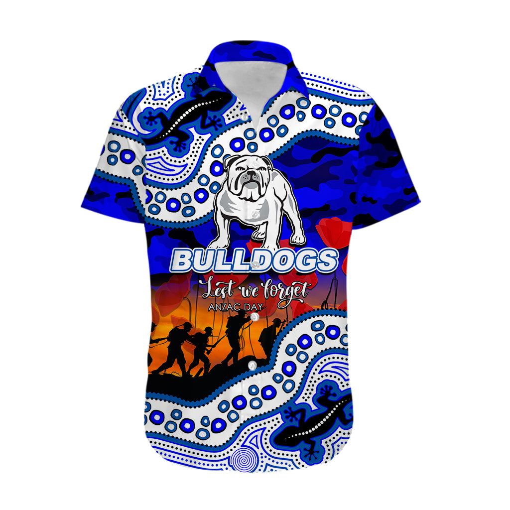 (Custom Personalised) Anzac Day NRL - Bulldogs Hawaiian Shirt Aboriginal Lizard Patterns - Vibe Hoodie Shop