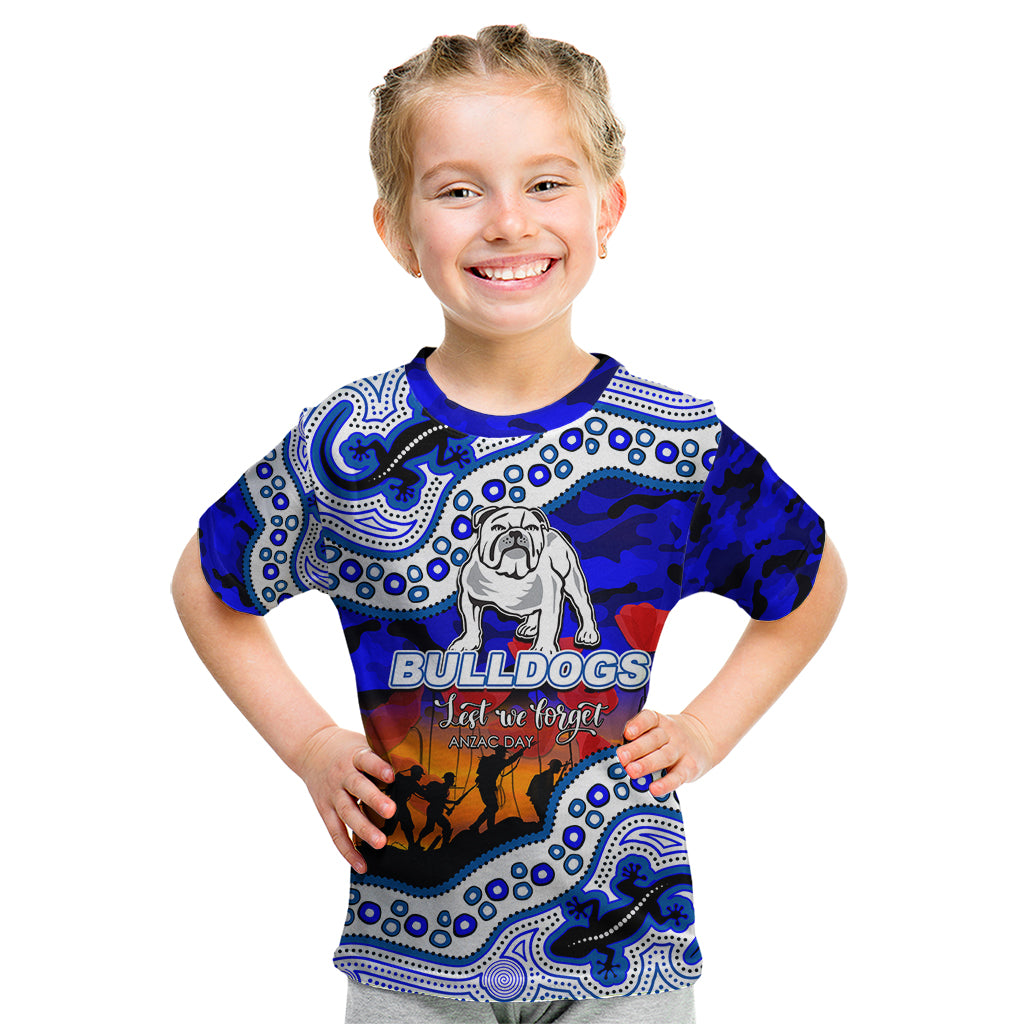 (Custom Personalised) Anzac Day NRL - Bulldogs Kid T Shirt Aboriginal Lizard Patterns - Vibe Hoodie Shop