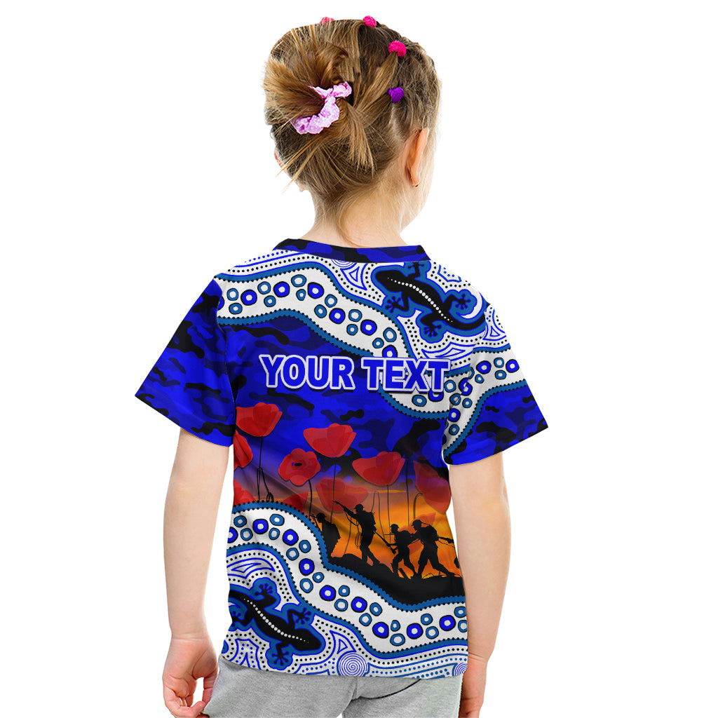 (Custom Personalised) Anzac Day NRL - Bulldogs Kid T Shirt Aboriginal Lizard Patterns - Vibe Hoodie Shop