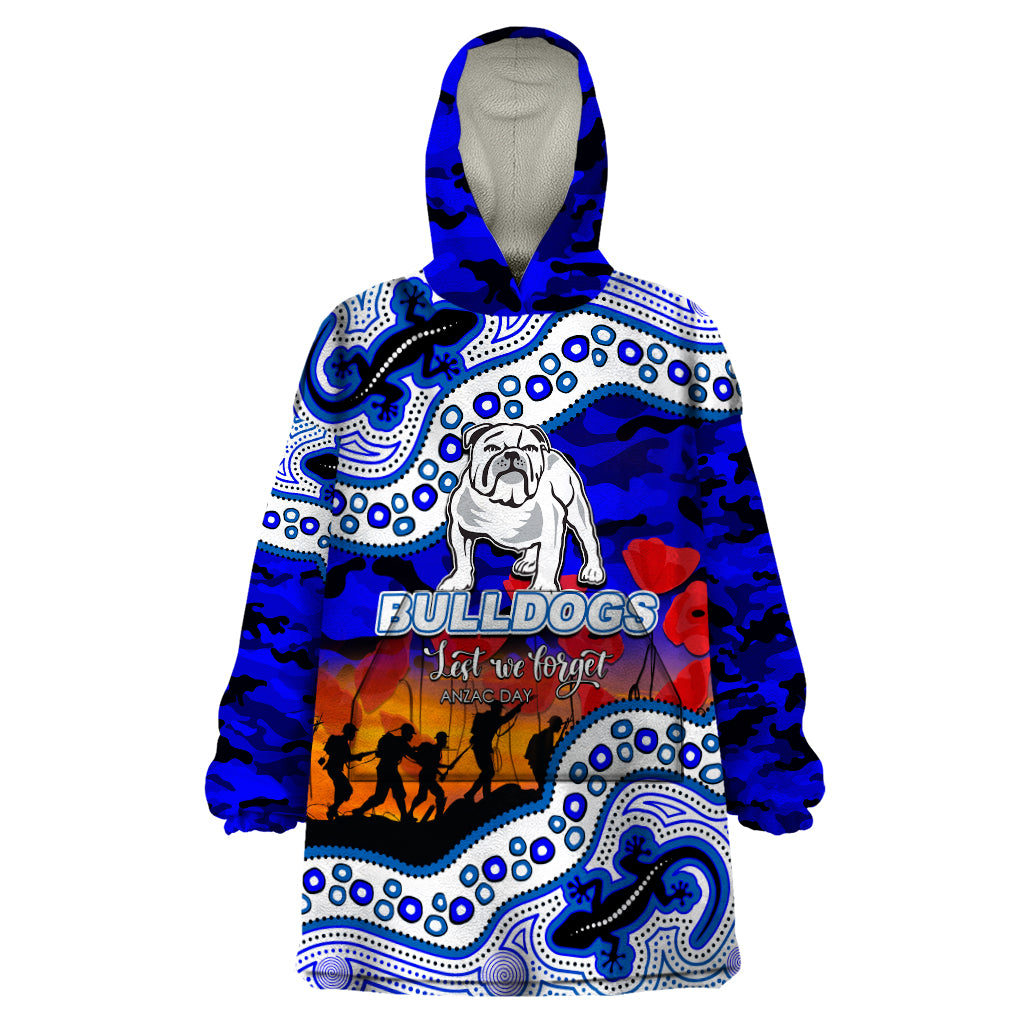 (Custom Personalised) Anzac Day NRL - Bulldogs Wearable Blanket Hoodie Aboriginal Lizard Patterns - Vibe Hoodie Shop