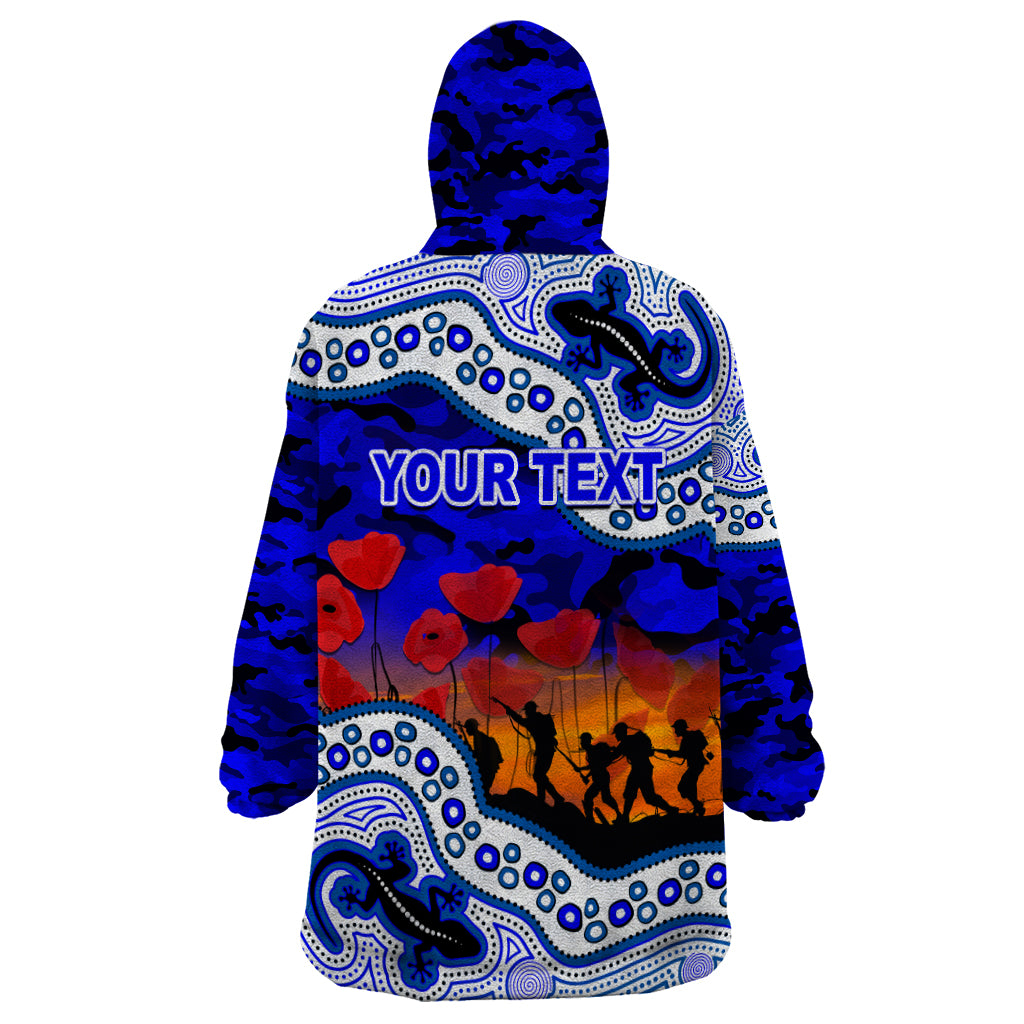 (Custom Personalised) Anzac Day NRL - Bulldogs Wearable Blanket Hoodie Aboriginal Lizard Patterns - Vibe Hoodie Shop