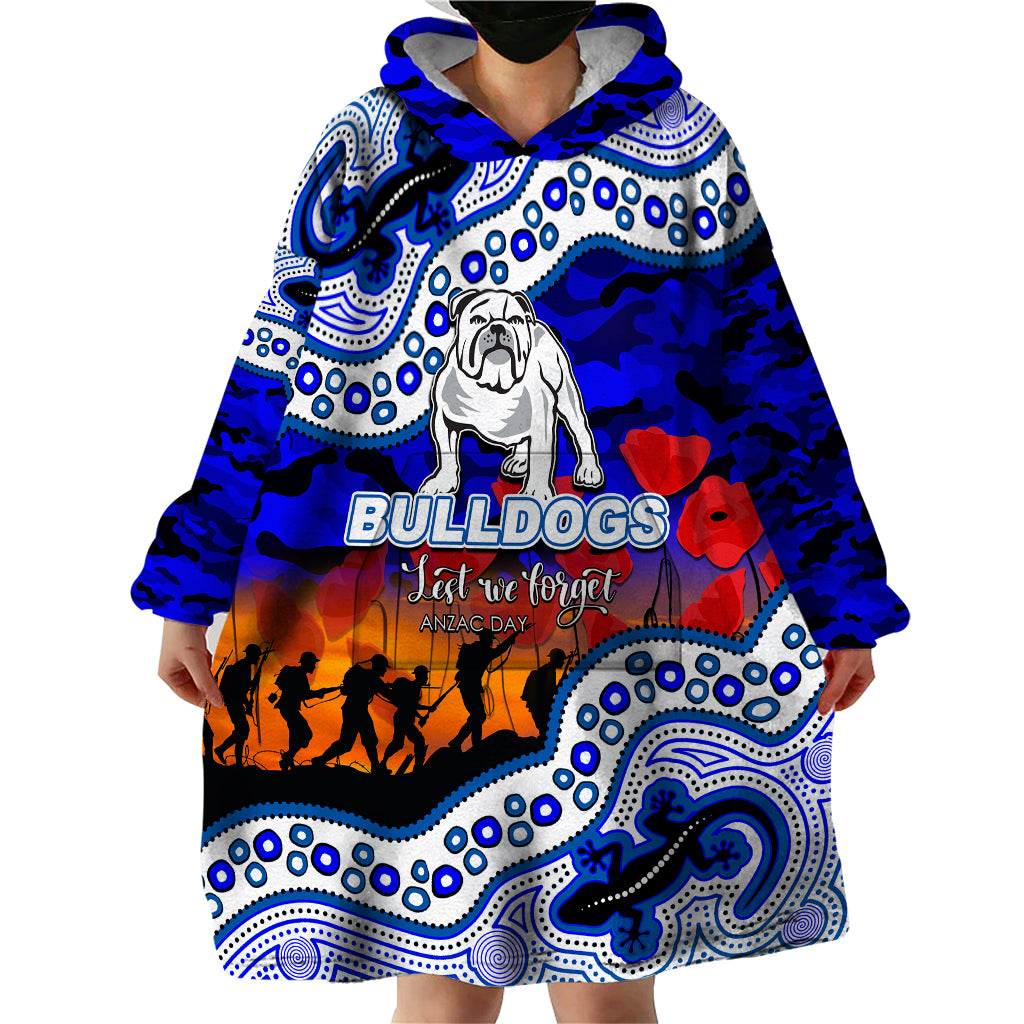 (Custom Personalised) Anzac Day NRL - Bulldogs Wearable Blanket Hoodie Aboriginal Lizard Patterns - Vibe Hoodie Shop