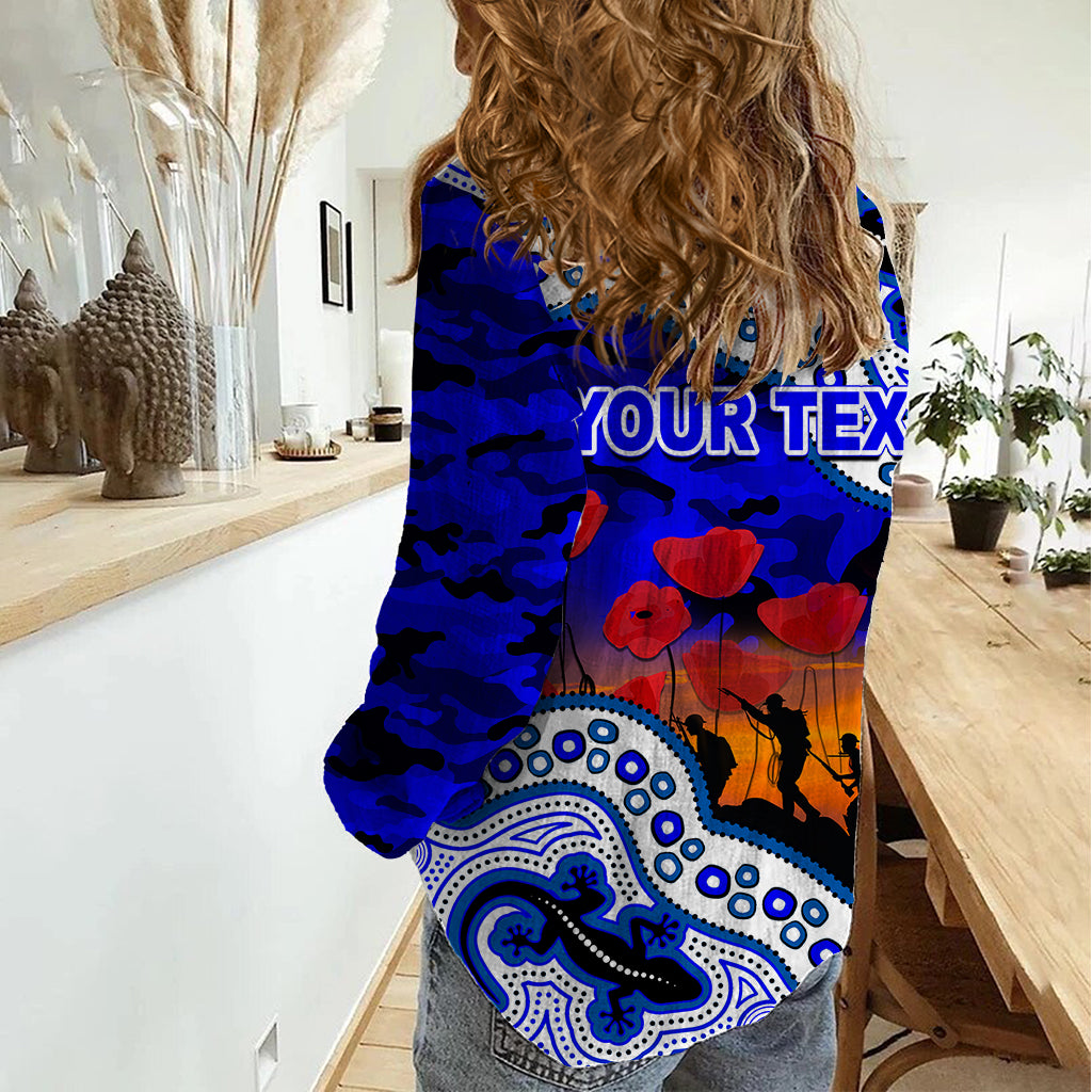 (Custom Personalised) Anzac Day NRL - Bulldogs Women Casual Shirt Aboriginal Lizard Patterns - Vibe Hoodie Shop