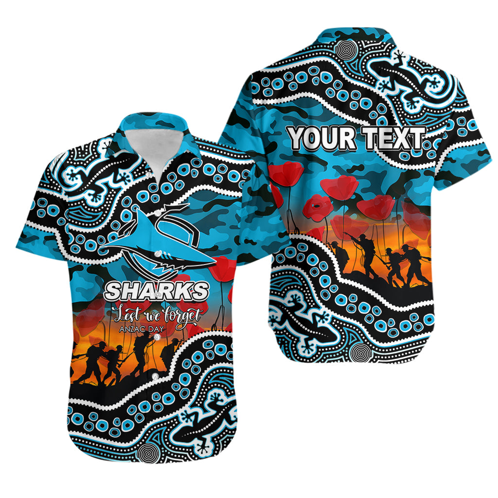 (Custom Personalised) Anzac Day NRL - Sharks Hawaiian Shirt Aboriginal Lizard Patterns - Vibe Hoodie Shop