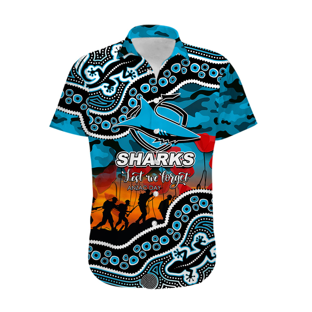 (Custom Personalised) Anzac Day NRL - Sharks Hawaiian Shirt Aboriginal Lizard Patterns - Vibe Hoodie Shop