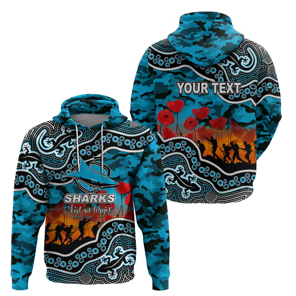 (Custom Personalised) Anzac Day NRL - Sharks Hoodie Aboriginal Lizard Patterns LT6 - Vibe Hoodie Shop