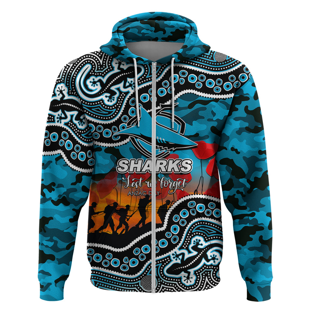 (Custom Personalised) Anzac Day NRL - Sharks Hoodie Aboriginal Lizard Patterns LT6 - Vibe Hoodie Shop