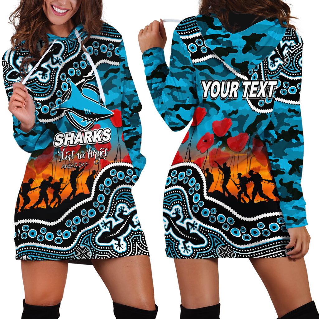 (Custom Personalised) Anzac Day NRL - Sharks Hoodie Dress Aboriginal Lizard Patterns - Vibe Hoodie Shop