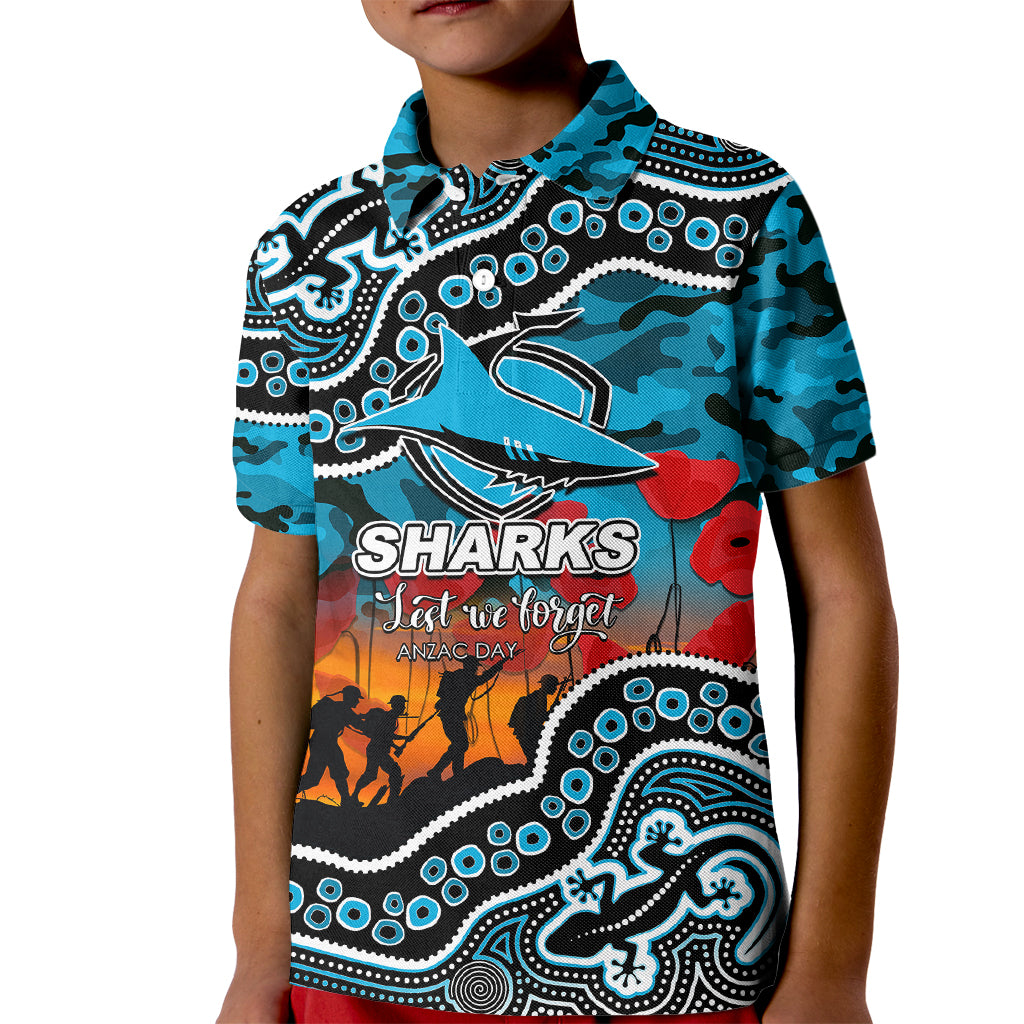 (Custom Personalised) Anzac Day NRL - Sharks Kid Polo Shirt Aboriginal Lizard Patterns - Vibe Hoodie Shop